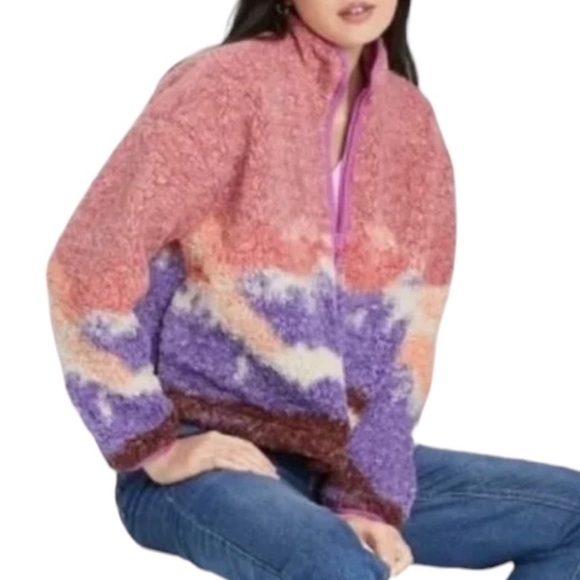 WILD FABLE Pink Landscape Full Zip Sherpa Jacket | Size XSmall | NWT - Picture 3 of 4
